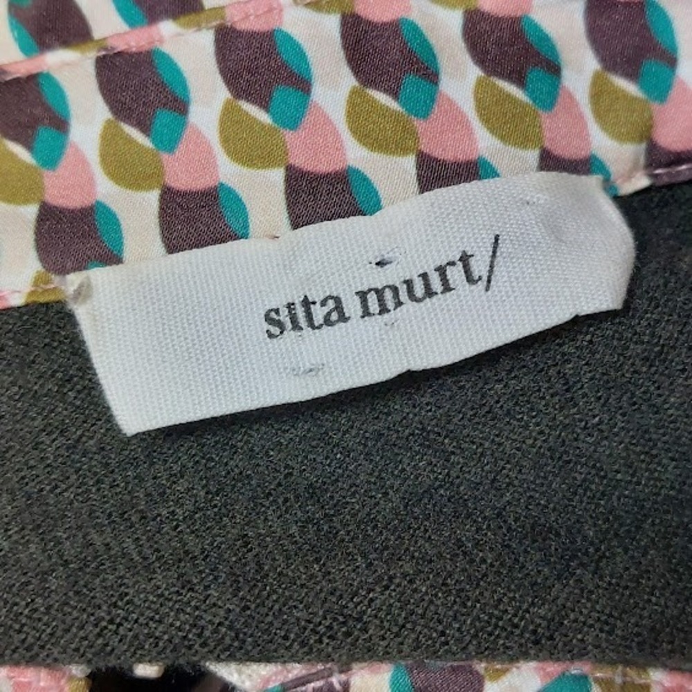Sita Murt Shirt Dress Women's Size 42 Brown Green Geometric Knit Mix Midi Mod - Picture 8 of 11